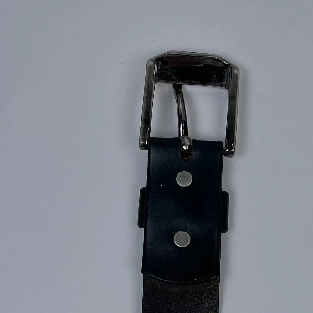Levi Strauss & Co Italian Leather Belt Mens 36 Black Silver Buckle Made in USA